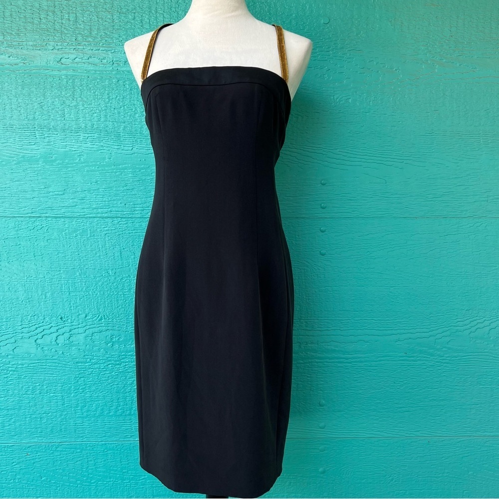 JAYGODFREY LITTLE BLACK DRESS LBD GOLD SEQUINS STRAPS SIZE 6 NWT